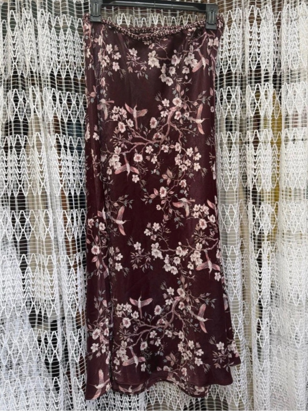 Max Studio Burgundy Floral Maxi Slip Skirt